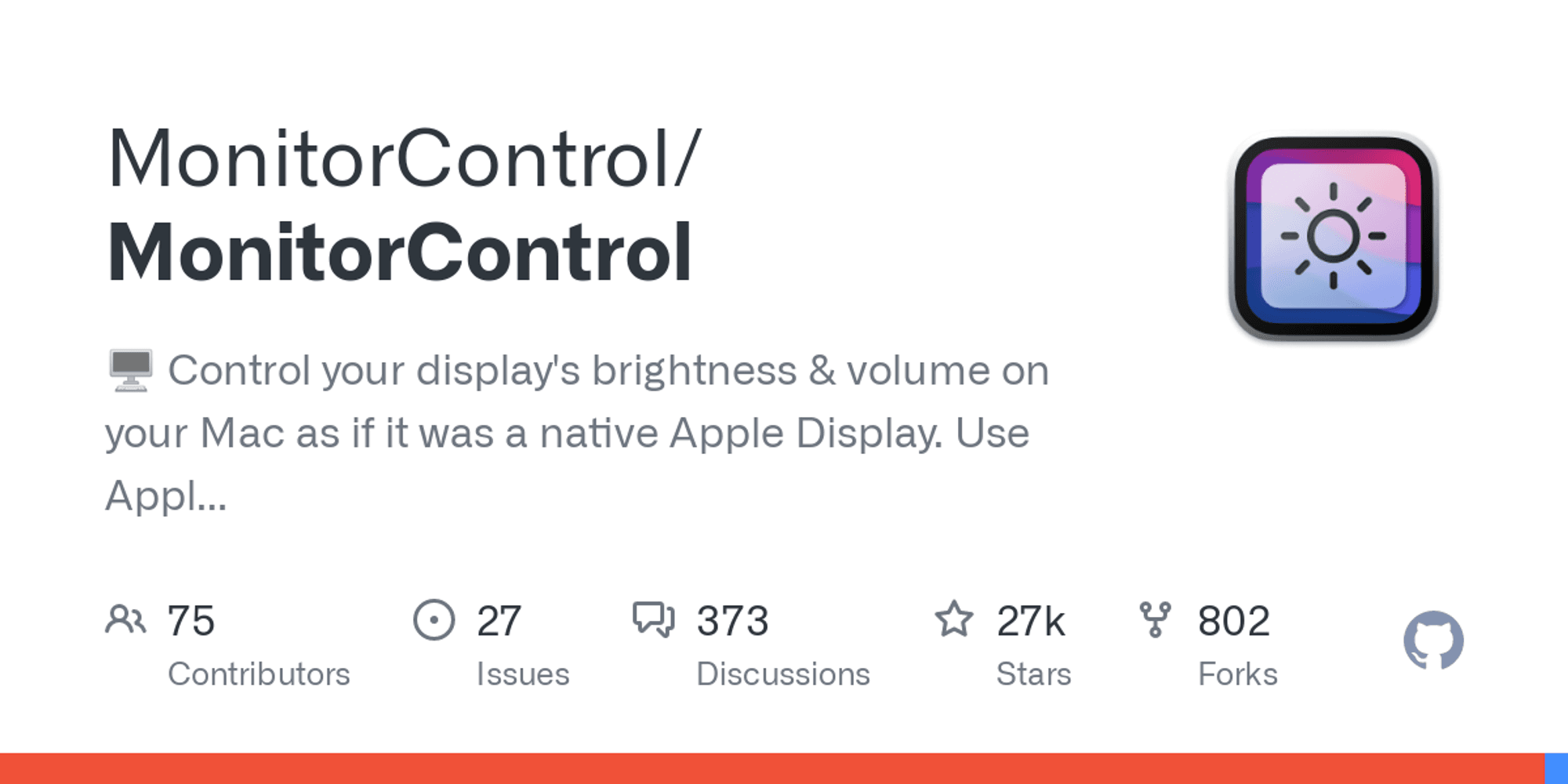 GitHub - MonitorControl/MonitorControl: 🖥 Control your display's brightness & volume on your Mac as if it was a native Apple Display. Use Apple Keyboard keys or custom shortcuts. Shows the native macOS OSDs.